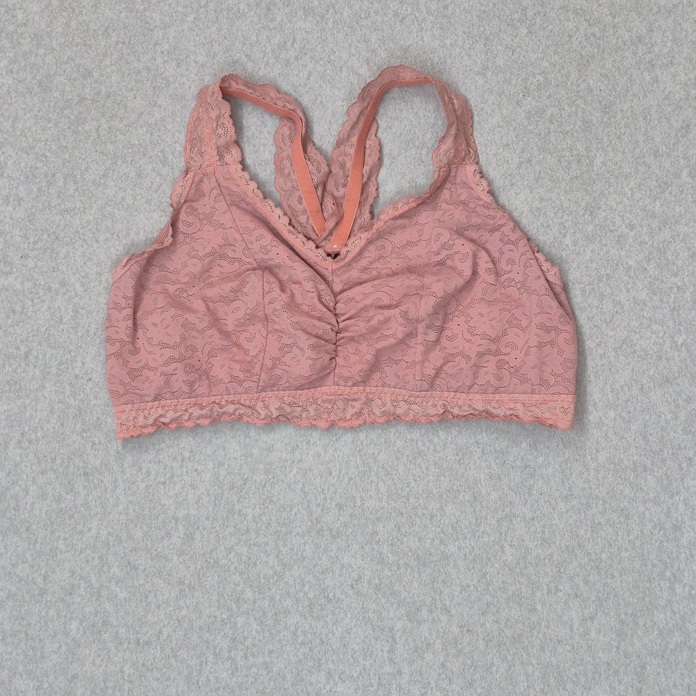 Cacique Women Bra 18/20 Pink Floral Bralette Wireless Lace Bow Wide Strap